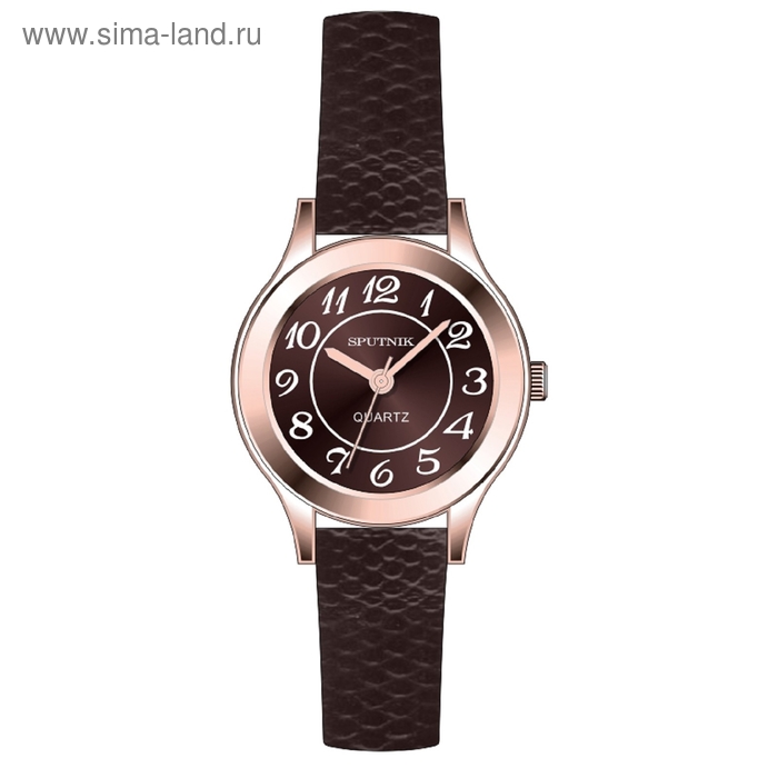 Часы наручные женские "Спутник", коричневый циферблат, коричневый ремешок - Фото 1