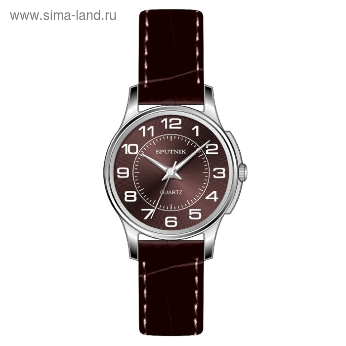 Часы наручные женские "Спутник", коричневый циферблат, коричневый ремешок - Фото 1