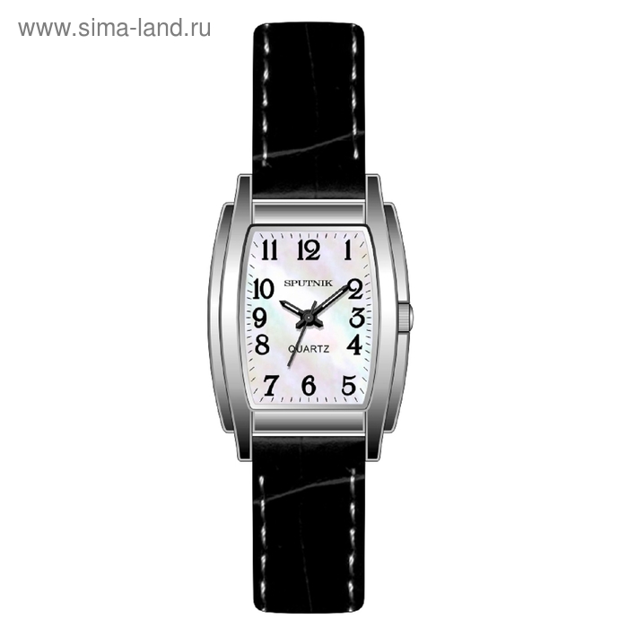 Часы наручные женские "Спутник", перламутровый циферблат, черный ремешок - Фото 1