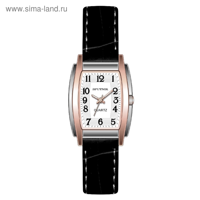 Часы наручные женские "Спутник", белый циферблат, черный ремешок - Фото 1