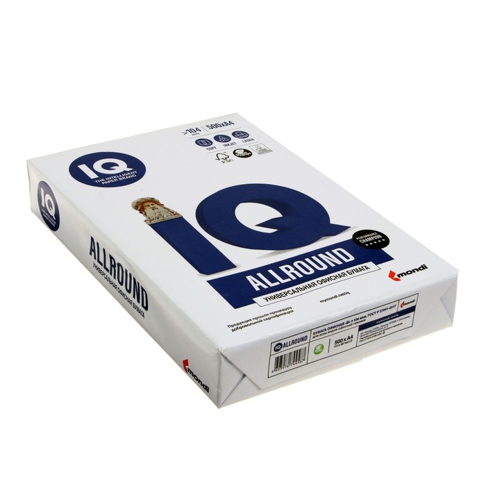 Бумага А4 500 л, IQ Allround, 80 г/м2, белизна 162% CIE, класс B (цена за 500 листов) - Фото 1