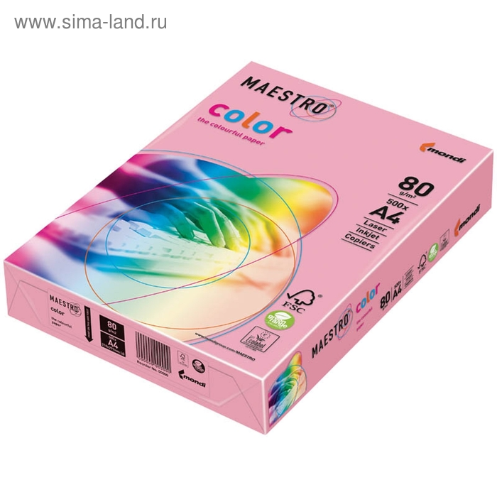Бумага цветная А4, 500 листов Maestro Color Neon, неоновая, розовая - Фото 1