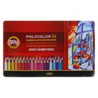 Карандаши художественные 36 цветов, Koh-I-Noor 3825 PolyColor, мягкие, в металлическом пенале - фото 108304864