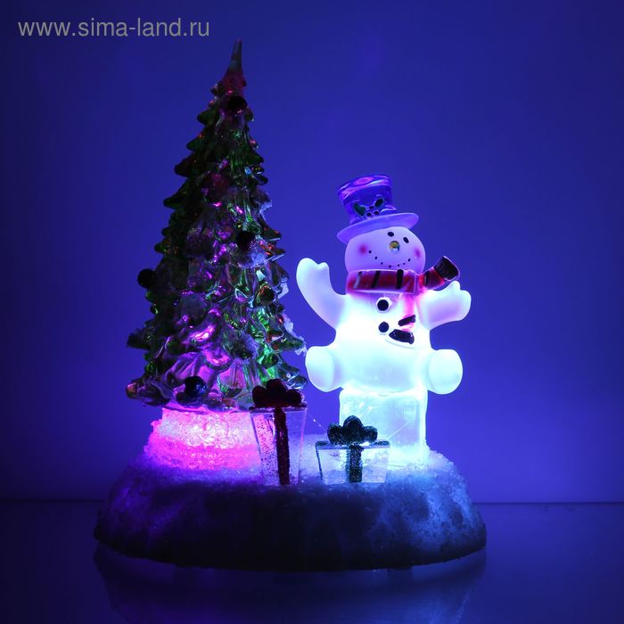 Игрушка световая "Елочка с подарками и снеговик" (батареек в комплекте нет) 2 LED, RGB - Фото 1