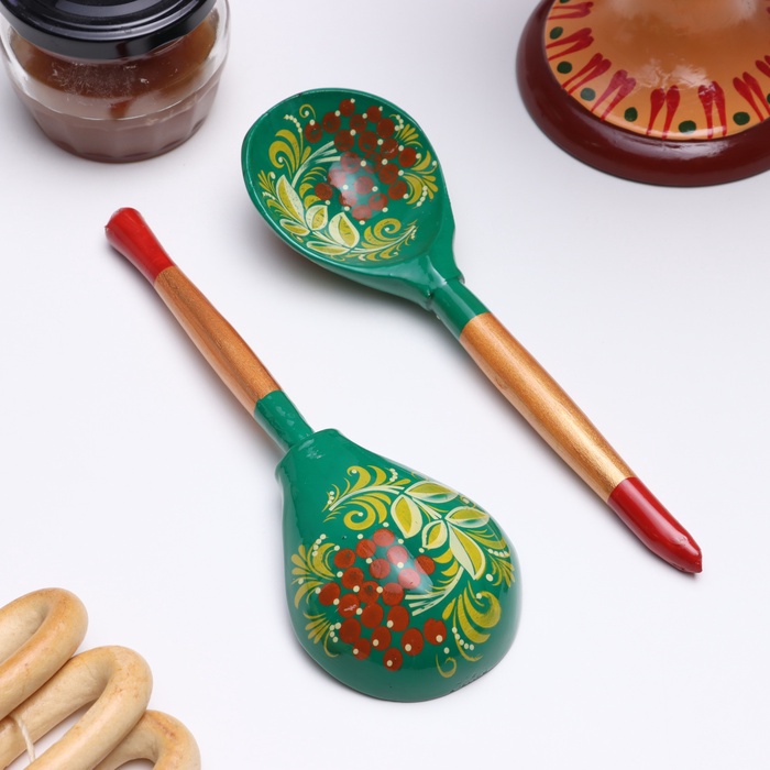 Ложка деревянная «Зеленушка», столовая, 19×6 см, хохлома, МИКС - Фото 1