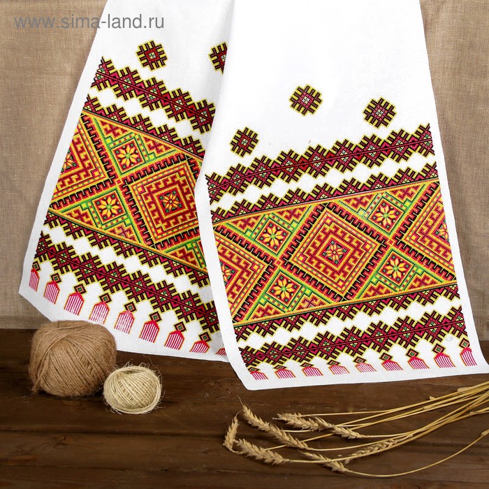 Рушник «Орнамент. Зеленый с красным», 150×36 см - Фото 1