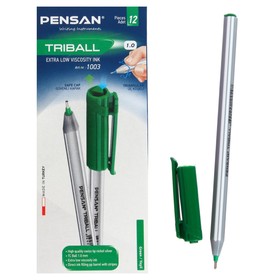 Ручка шариковая масляная Pensan Triball, узел-игла 1.0 мм, трёхгранная, чернила зелёные