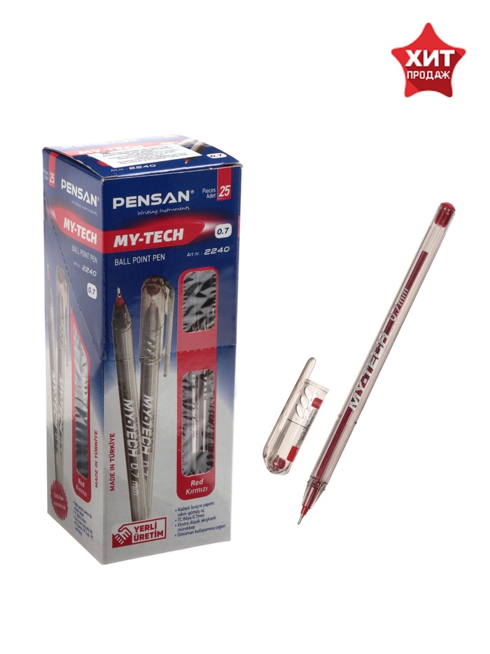 Ручка шариковая масляная Pensan My-Tech, узел-игла 0.7 мм, чернила красные - Фото 1