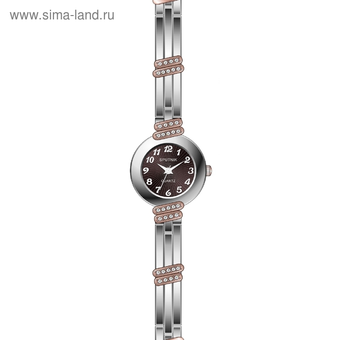 Часы наручные женские "Спутник", коричневый циферблат, металлический ремешок - Фото 1