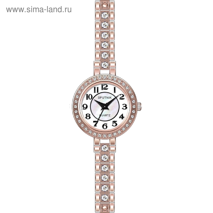 Часы наручные женские "Спутник", бел.+перл. циферблат, металлический ремешок - Фото 1