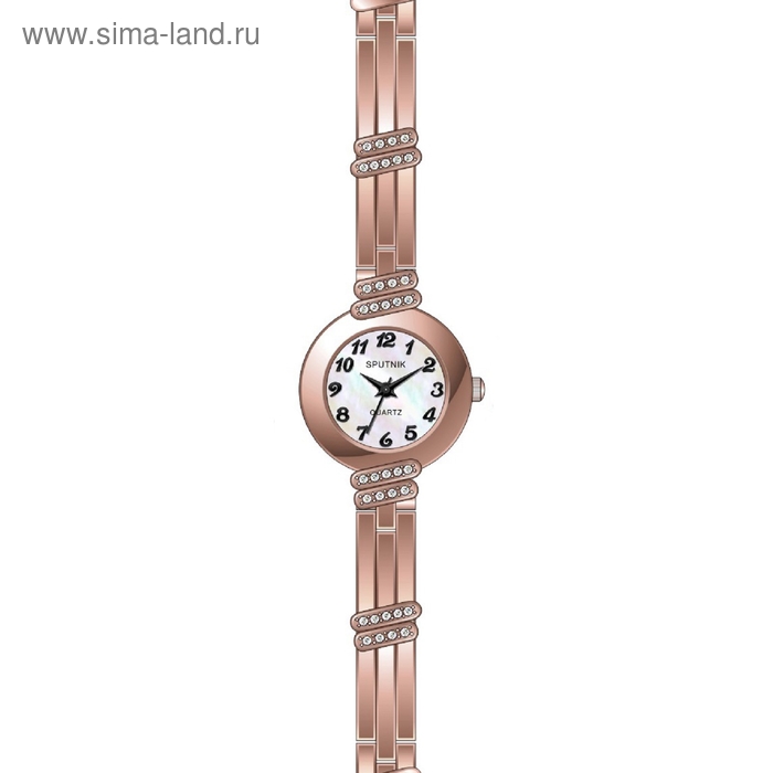 Часы наручные женские "Спутник", перламутровый циферблат, металлический ремешок - Фото 1