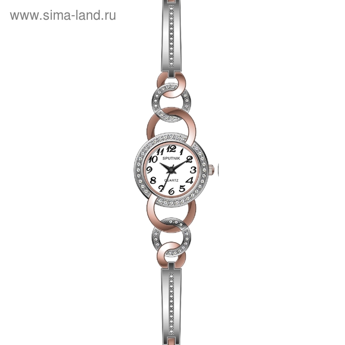 Часы наручные женские "Спутник", белый циферблат, металлический ремешок - Фото 1