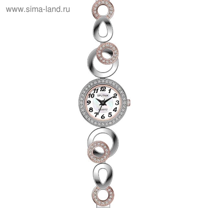 Часы наручные женские "Спутник", бел.+перл. циферблат, металлический ремешок - Фото 1