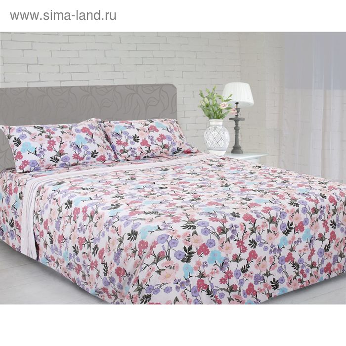 Постельное бельё 2 сп., "Цветы Floral", компаньон полоса, размер 175х220 см, 240х260 см, 70х70 см - 2 шт., фланель, хлопок 100% - Фото 1