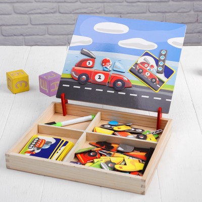 Конструктор магнитный "Транспорт": карточки, маркер, магнитные элементы