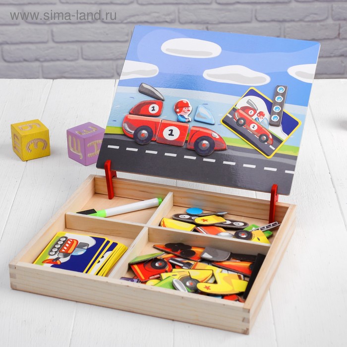 Конструктор магнитный "Транспорт": карточки, маркер, магнитные элементы - Фото 1