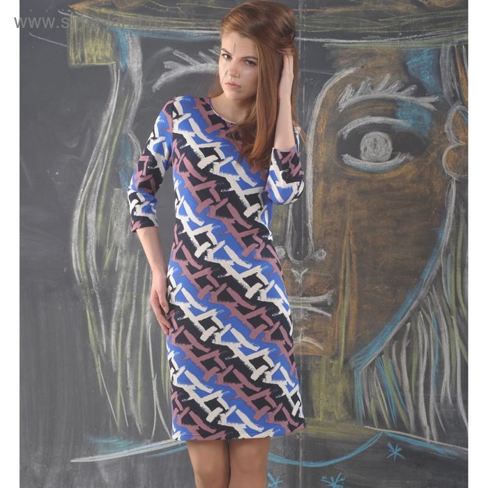 Платье, размер 54, рост 164 см, цвет цикламен/синий/чёрный (арт. 4952 C+) - Фото 1