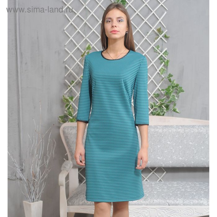 Платье, размер 48, рост 164 см, цвет бирюза (зелёный)/чёрный (арт. 5022) - Фото 1