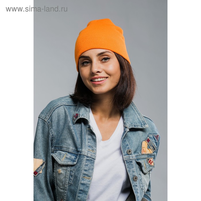 Шапка демисезонная, р-р 56, цвет оранжевый, акрил 100% - Фото 1