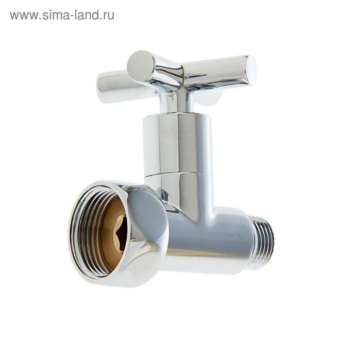 Вентиль прямой для полотенцесушителя, гайка/штуцер 1"х1/2", ручка крест, хром - Фото 1