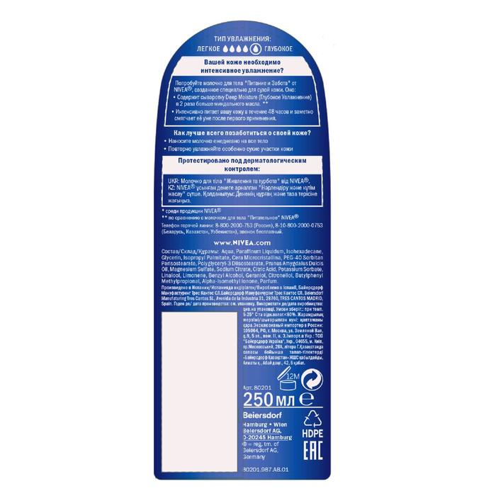 Молочко для тела Nivea, питательное, 250 мл 14363