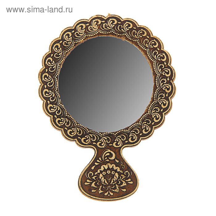 Зеркало «Узоры», с ручкой, малое, с янтарем, 7х9,5 см, береста - Фото 1