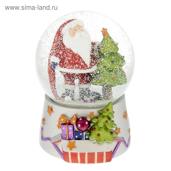 Сувенир полистоун водяной шар музыкальный "Дед Мороз в длинном колпаке у елки" 14х10х10 см - Фото 1