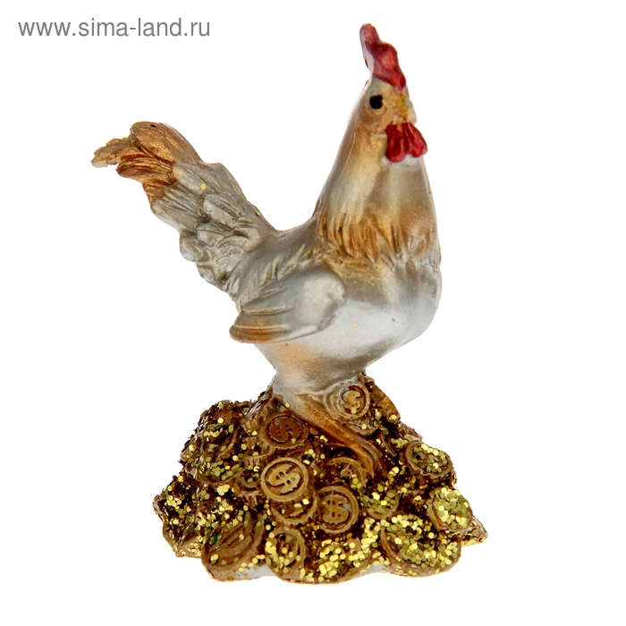Сувенир полистоун "Петушок жемчужный на горке с золотом" МИКС 6х4,7х2,5 см - Фото 1