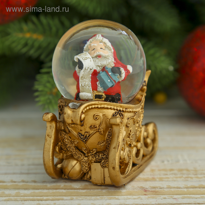 Сувенир полистоун водяной шар "Дед Мороз на санях" 7,2х7х4,5 см - Фото 1