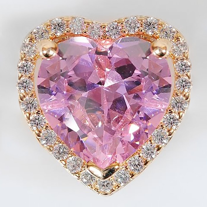 Кулон "Фианит розовый", большое сердце, позолота с родированием - Фото 1