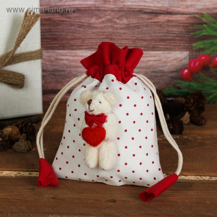 Мешок для подарков «Мишка с сердцем», с завязками, виды МИКС - Фото 1