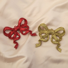 Украшение ёлочное "Бант с ленточками" (набор 2 шт) 8,5х8 см, золото, красный - Фото 1