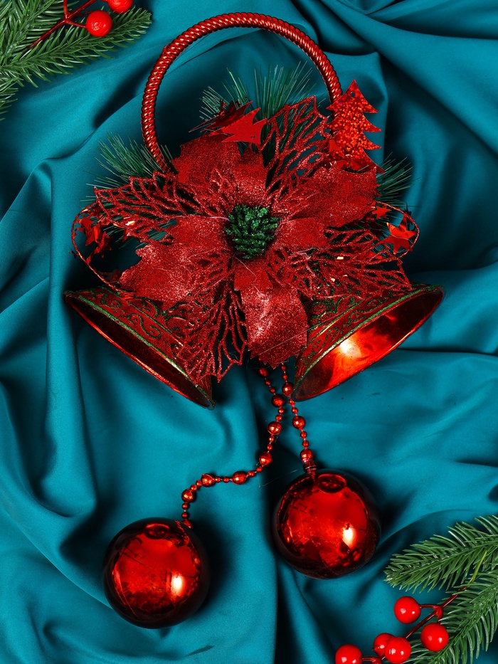 Украшение новогоднее «Зимнее волшебство. Колокольчики», 19×41 см, красное - Фото 1