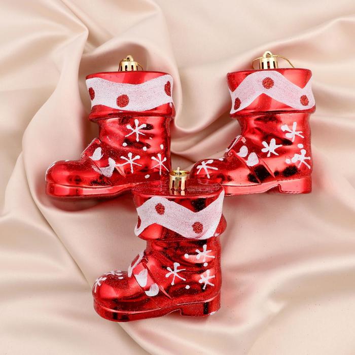 Ёлочные игрушки 3 шт. «Ботинок», 8×8 см, бело- красный - Фото 1