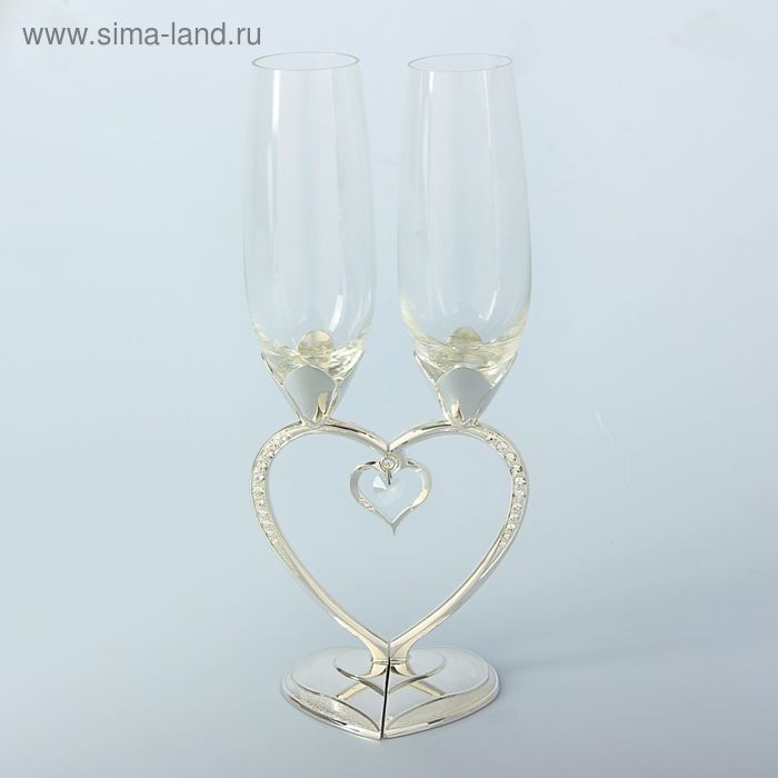 Набор свадебных бокалов 2шт на ножке в виде сердца,29см, серебро  ST-WEDDING4/SL (8) - Фото 1