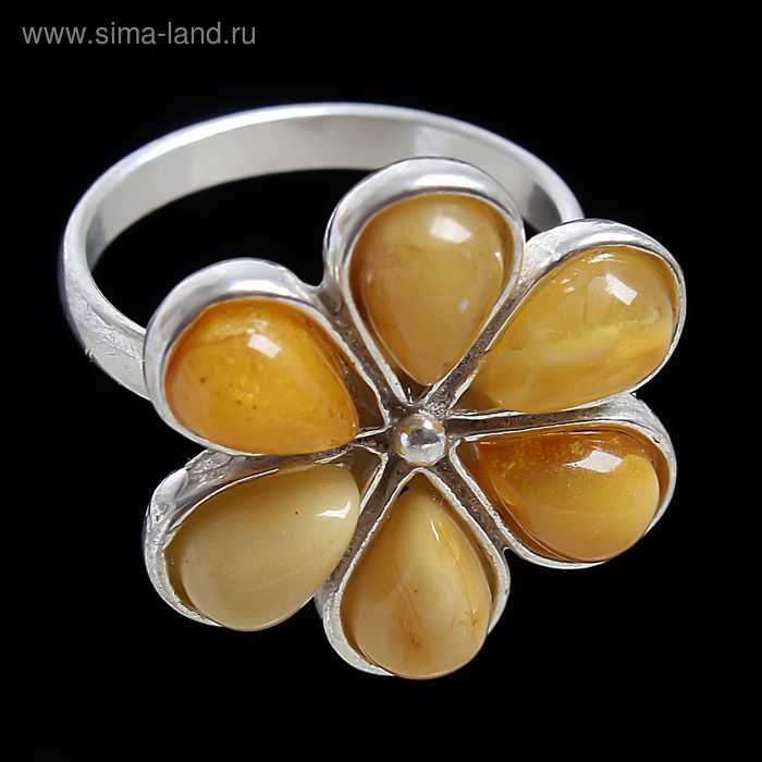 Кольцо посеребрение "Янтарь" цветок, размер МИКС - Фото 1