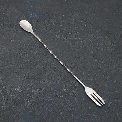 Ложка барная из нержавеющей стали с вилкой, длина 32.5 см, серебристая