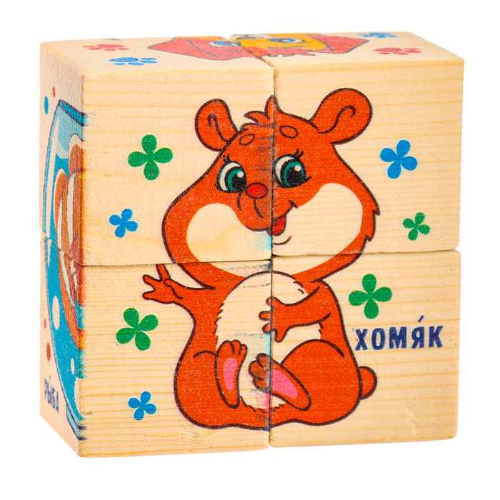 Кубики деревянные «Домашние животные», набор 4 шт. - фото 1908278026