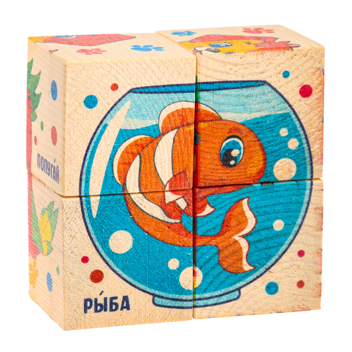 Кубики деревянные «Домашние животные», набор 4 шт. - фото 1908278029