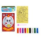 Новогодняя фреска в открытке "Зайка", набор: песок 9 цветов 2гр, стека - Фото 2