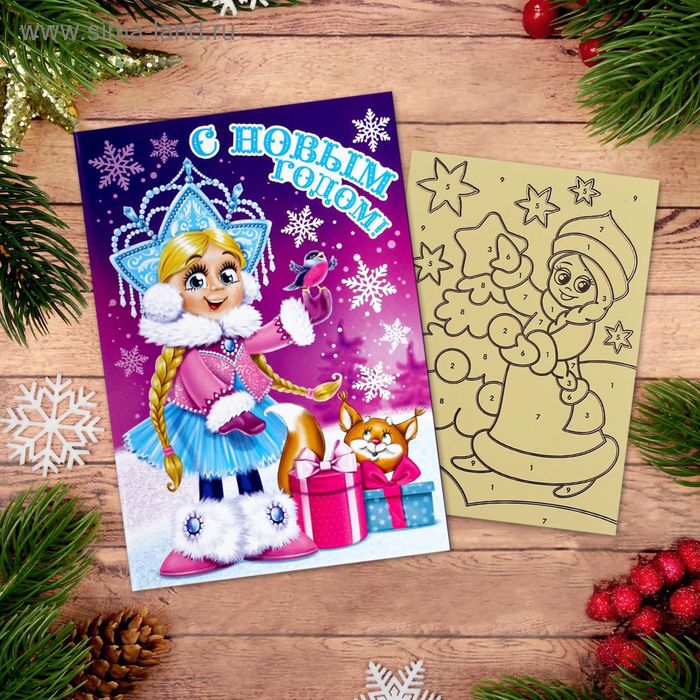 Новогодняя фреска в открытке "Снегурочка", набор: песок 9 цветов 2гр, стека - Фото 1