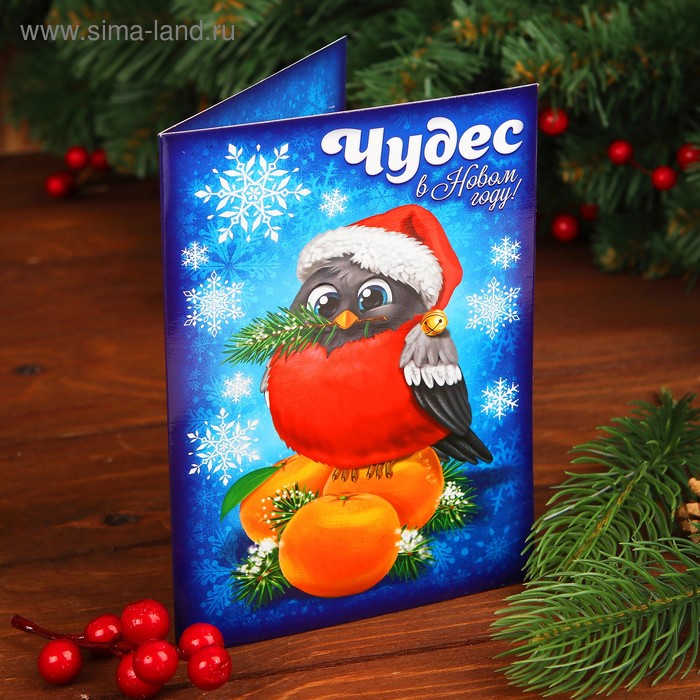 Новогодняя фреска на открытке "Снегирь", набор: песок 9 цветов 2гр, стека - Фото 1