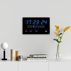 Часы электронные настенные, будильник, календарь, термометр, 20 х 3 х 33 см, от сети, синие - Фото 2