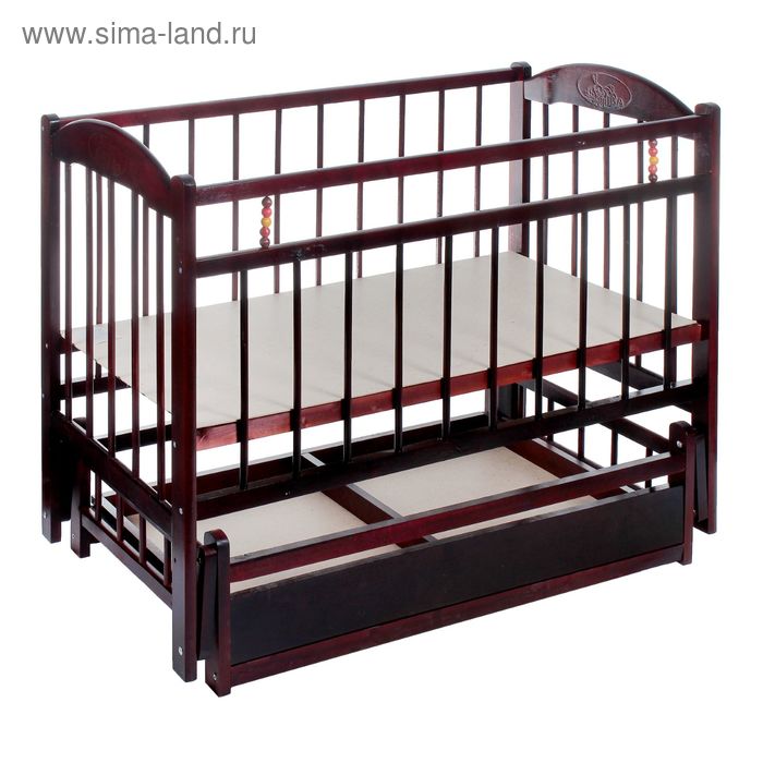 Детская кроватка «Заюшка» на маятнике или колёсах, с ящиком, цвет тёмно-коричневый - Фото 1