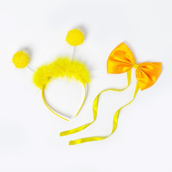 Карнавальный набор «Помпушки», 2 предмета: ободок, бабочка, цвет жёлтый - Фото 1