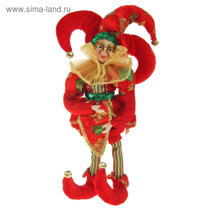 украшение новогодние клоун 44 см в красном камзоле маска - Фото 1