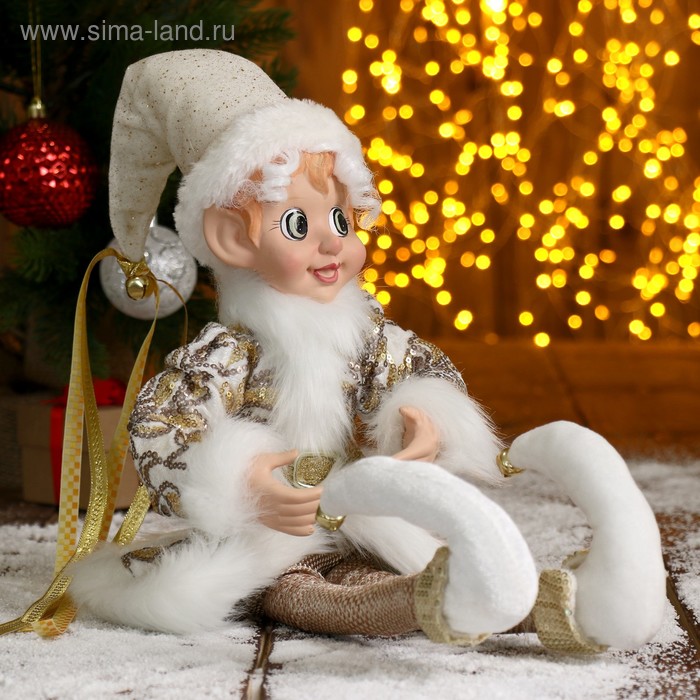 украшение новогодние клоун 65 см в белом камзоле - Фото 1
