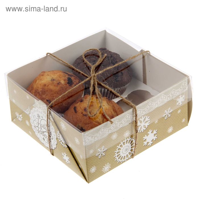 Коробочка для кексов "Новогоднее кружево", 16 х 16 х 7,5 см - Фото 1