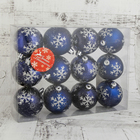 Набор шаров пластик d-5,5 см, 12 шт "Серебристые снежинки" синий - Фото 2