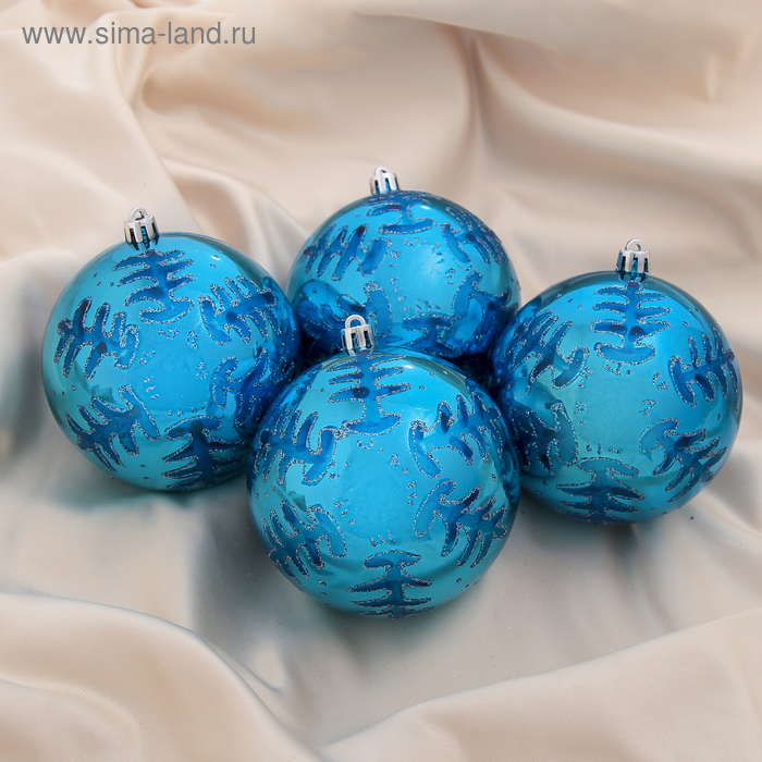 Набор шаров пластик d-9,5 см, 4 шт "Снежинка иллюзия" синий - Фото 1